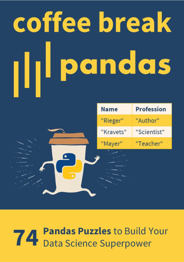 Book cover of Coffee Break Pandas: 74 Pandas Puzzles to Build Your Pandas Data Science Superpower by Christian Mayer Book cover of Coffee Break Pandas: 74 Pandas Puzzles to Build Your Pandas Data Science Superpower by Christian Mayer